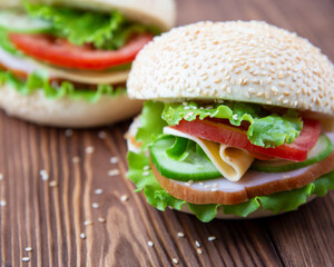 Fresh sandwich with ham and lettuce