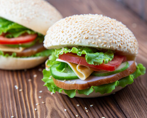 Sandwiches with ham and lettuce