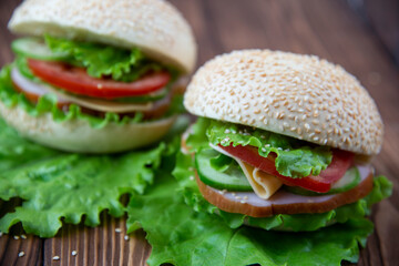 Sandwiches with ham and lettuce