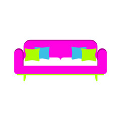 Bright sofa on a white background. Vector flat cartoon illustration.