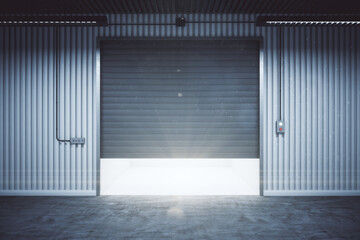 Minimalistic warehouse interior with rolling gates