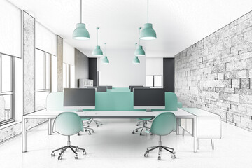 Drawing minimalistic office interior