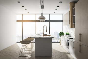 Luxury loft kitchen interior with furniture