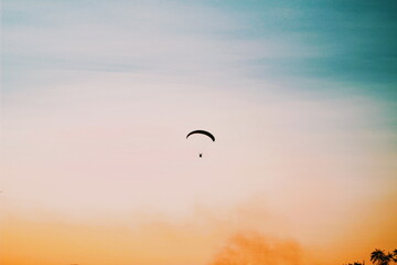paraglider silhouette at sunset