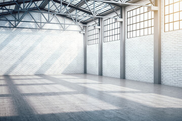 Modern warehouse interior with window and daylight. - obrazy, fototapety, plakaty