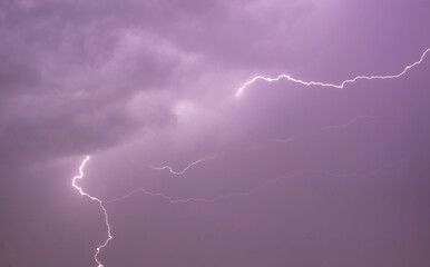 powerful lightning strikes over the night sky