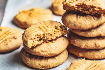 Close up of peanut butter cookies. Vegan Dessert Concept. Cooking healthy food.