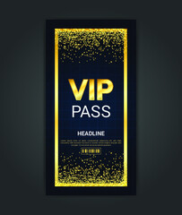 Club VIP Pass Card with Golden Glitter, invitation card template