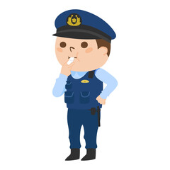 笛を吹いてる男性警察官のイラスト。