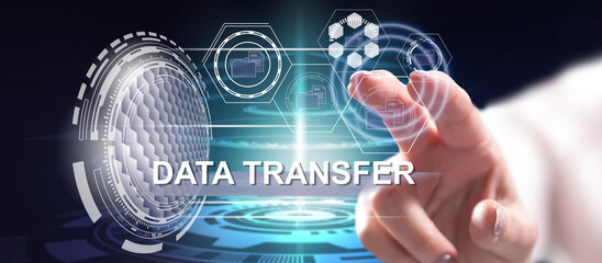 Woman touching a data transfer concept