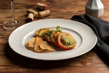 roasted tomatoes with parmesan crust and herbs chips