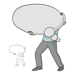 businessman holding blank thinking balloon speech vector illustration sketch doodle hand drawn isolated on white background. Copy space.