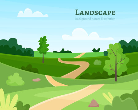 Nature park or forest outdoor background with trees. Flat cartoon style vector illustration.