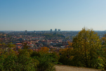 View of Prague from the top of Petrin hill in the fall.