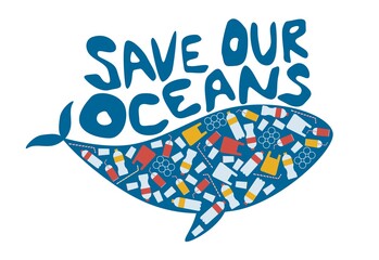 Whale shape illustration made from a plastic trash