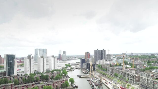 Europe.The Netherlands. Night Rotterdam panorama. City architecture