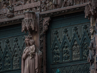 Outside of the Notre dane de Strasbourg Cathedral in Alsace