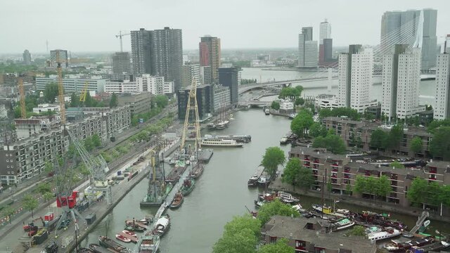 Europe.The Netherlands. Night Rotterdam panorama. City architecture