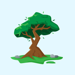 Green tree in flat cartoon style. Vector illustration.