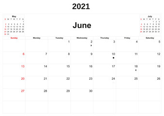 2021 annual calendar with white background.
