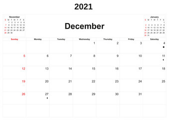 2021 annual calendar with white background.