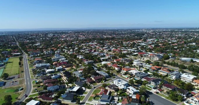 Aerial view, flight over East Fremantle Town, view of East Fremantle Town and Bicton. Perth, WA, Australia