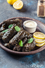 Dolma - stuffed grape leaves with rice and meat