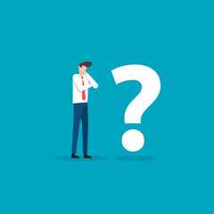 businessman and question mark vector illustration. Business dilemma, decision, challenge and solution vision concept.
