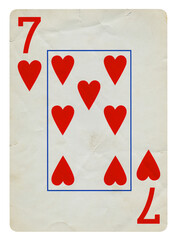 Seven of Hearts Vintage playing card - isolated on white (clipping path included)	