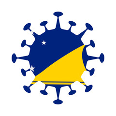 Tokelau flag in virus shape. Symbolizes global health crises impact on nations. Vector illustration.