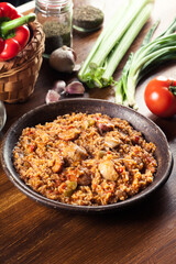 Chicken jambalaya - spicy rice with chicken a nd sausage
