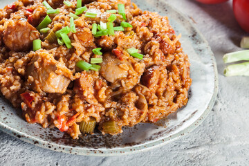 Chicken jambalaya - spicy rice with chicken a nd sausage