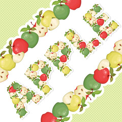 Colorful vector banner with apple lettering made from apples and leafs
