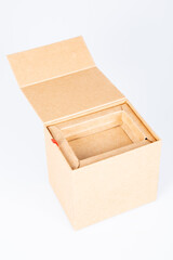 empty brown carton box cardboard for luxury gift in white background