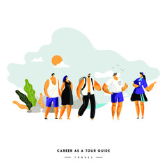 Travel with tour guide vector illustration, design by global stock image dot com