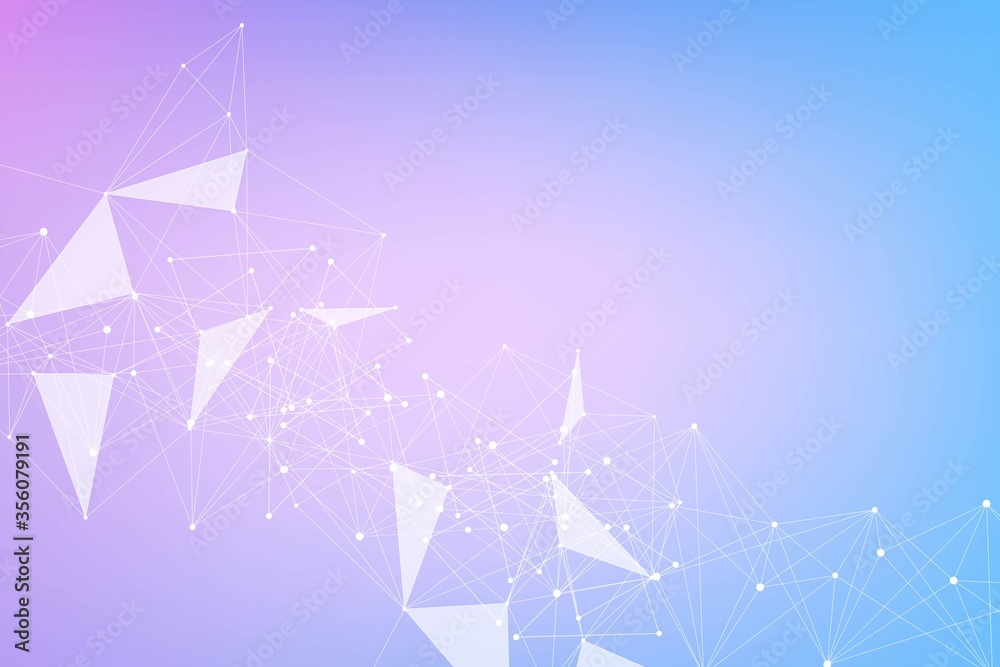 Poster geometric abstract background with connected line and dots. structure molecule and communication. bi