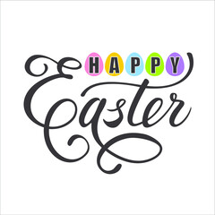 Obraz premium Vector Happy Easter black typographic calligraphic hand lettering with scribble egg frame isolated on white background. Retro holiday greetings easter badge. Religious holiday sign. Pascha logotype.