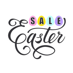 Easter sale poster background with colorful eggs. Pattern vector illustration for banner or flyer with a discount offer