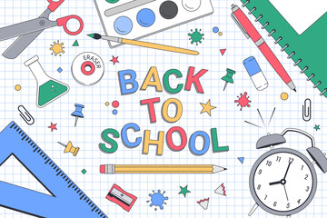Back to school. School banner template for print or web. Vector illustration