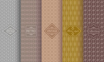 Set of seamless geometric patterns with frame. Vector illustration vintage design. Abstract seamless retro patterns with frames