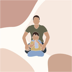 vector drawing dad with son, minimalism