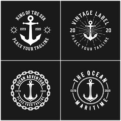 Set of Vintage Retro Stamp logo design for boat ship navy nautical transport
