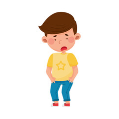 Dark-haired Boy Standing with Tired Face Vector Illustration