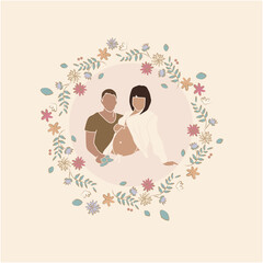 vector illustration family is expecting a baby,