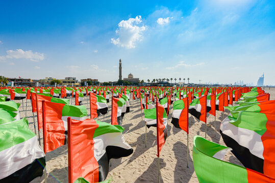 United Arab Emirates flag waving on the wind, UAE Flag