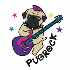 Pugrock , Pug play electronic guitar cartoon vector illustration