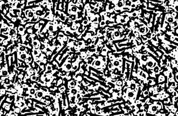Black and white grunge background. Seamless abstract texture. A chaotic repeating pattern. Pop art handmade art