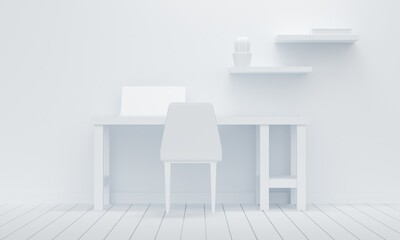 Fototapeta na wymiar White interior with furniture and laptop. 3d rendering