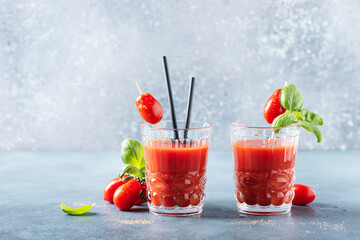 Vegan tomato juice with basil and peppe