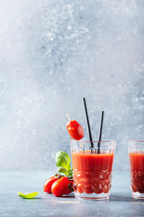 Vegan tomato juice with basil and peppe